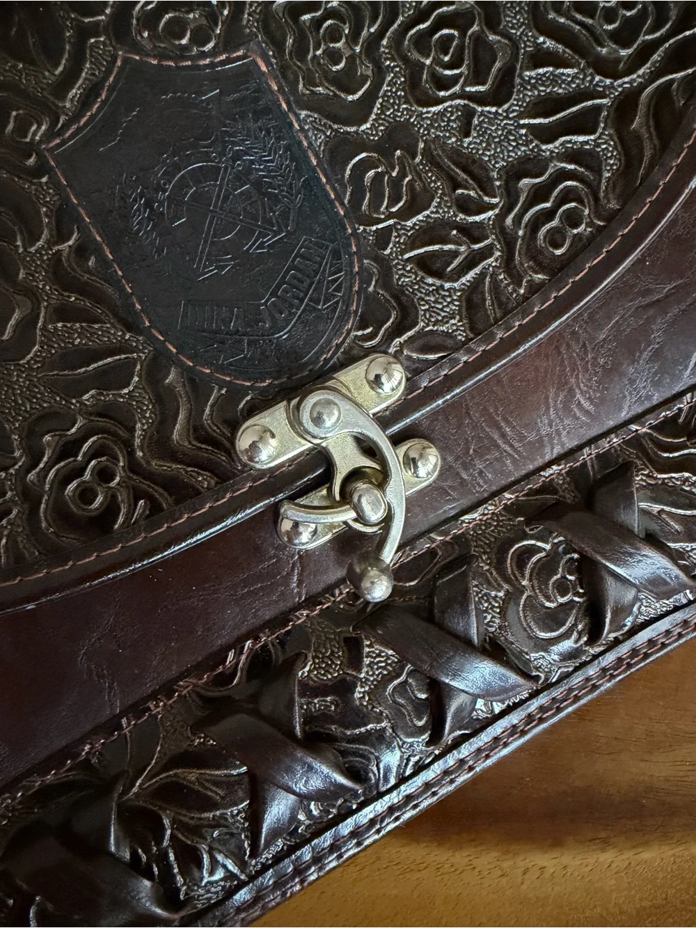 Dina Jordan Vintage Rose Tooled Leather Handbag
